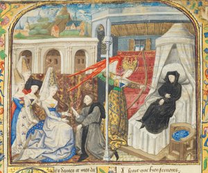 Sida från "La Belle Dame Sans Merci" av Alain Chartier, Paris, tidigt 1400-tal