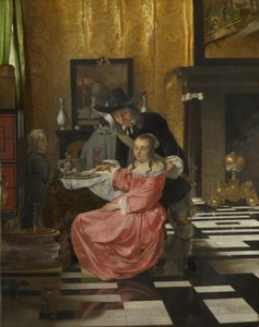 En interiör, med en kvinna som vägrar ett glas vin, ca. 1660 av Dutch Master