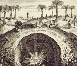 En gigantisk underjordisk ångkokare, från Kina Illustrerad av Athanasius Kircher (1601-80) 1667 av Dutch School