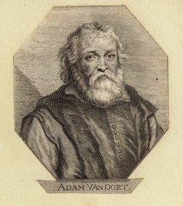 Adam Van Oort, född som Adam van Noort, en belgisk konstnär. Graverad av Johann Georg Waldreich av Dutch School