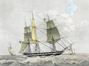Amerikansk marinkorvett under segel, tidigt 1800-tal (tryck) av Dutch School