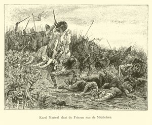 Charles Martel slåss mot friserna på Middelzee av Dutch School