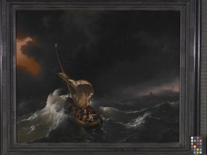 ガリラヤの海の嵐の中のキリスト（キャンバスに油彩）スウェーデン語 av Dutch School