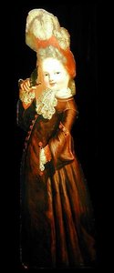 Figur av en flicka som håller en paraket (olja på bräda) av Dutch School