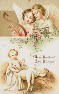 Holländskt julkort (färglitografi) av Dutch School