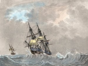 Holländska flottans fregatt under segel av Dutch School