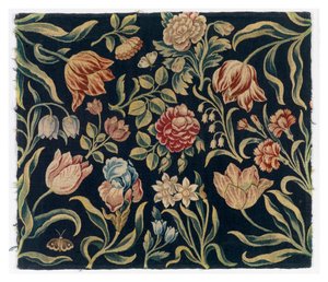 Vikskärm med blommiga gobelängpaneler, möjligen tillverkad i Holland av Dutch School