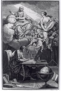 Frontispice of Elemens de la Philosophie de Neuton av Voltaire (1694-1778) publicerad i Amsterdam, 1738 av Dutch School
