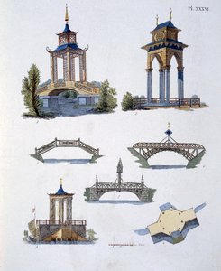 Trädgårdsdekorationer, från Magazine of Garden Gems av G. van Laar, publicerad 1802 av Dutch School