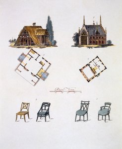 Trädgårdsdekorationer, från Magazine of Garden Gems av G. van Laar, publicerad 1802 av Dutch School