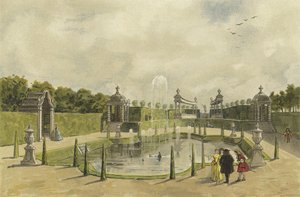 Trädgård till en villa, tidigt 1700-tal av Dutch School