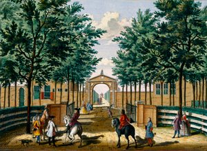 Trädgårdarna i Francois van Haringkaspels lustpalats, från Het Zeganpralent Kennemerlant av Hendrick de Leth och Matthias Brouerius Van Nidek, publicerad ca 1700-1730 av Dutch School