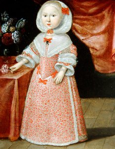Flicka som håller en rosa och vit blomma, ca 1640 (olja på koppar) av Dutch School