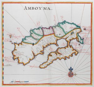 Karta över Amboyna, ö i Indiska oceanen. av Dutch School