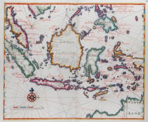 Karta som visar Borneo, Clebes (Sulawesi), Java och andra indonesiska öar. av Dutch School