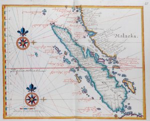 Karta som visar Malacka och Sumatra, västra Indonesien, en del av Sundaöarna. av Dutch School