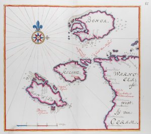 Karta som visar en del av ön Ceram (Seram) och Bonoa (Boano Island) och Kelang Island och Manipa Island. av Dutch School