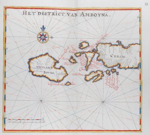 Karta som visar öarna Bouro och Ceram (Seram), Indonesien. av Dutch School
