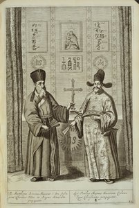 Matteo Ricci (1552-1610) och Paulus Li, från Kina Illustrerad av Athanasius Kircher (1601-80) 1667 av Dutch School