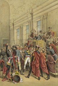 Napoleon vräker de femhundras råd från sina kammare, 18:e Brumaires statskupp, 1799 av Dutch School