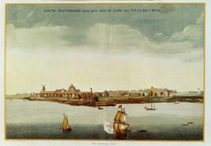 New Amsterdam, c.1650-53 (The Prototype View) använd för frontispicen till Stokes Iconography, vol. 1, 1915 (färgat tryck) av Dutch School