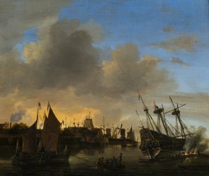 Många fartyg i en holländsk hamn av Dutch School