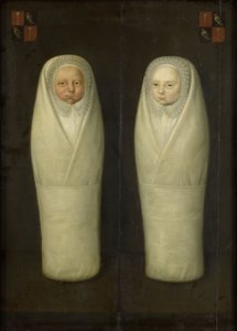 Porträtt av swaddled Twins: The Early-Deceased Children of Jacob de Graeff och Aeltge Boelens, ca 1617 av Dutch School