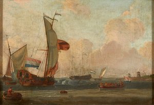 Frakt utanför kusten (olja på duk) av Dutch School