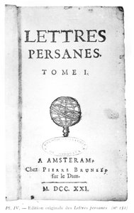 Titelsidan för De persiska breven av Charles de Montesquieu (1689-1755) 1721 av Dutch School
