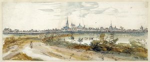 Utsikt över Calcar, sent 1600-tal (penna & brunt bläck med akvarell på papper) av Dutch School
