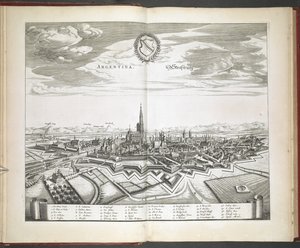 Utsikt över Strasbourg från "Staden i hela Obertyskland Illustriösa och lysande tavlor gamla och nya mest noggrant utarbetade" av Dutch School