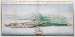 Utsikt över en av Banda-öarna. av Dutch School