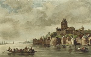 Utsikt över slottet Valkhof, Nijmegen av Dutch School