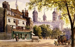 The Old George och Tower of London (akvarell) av E.A. Roberts