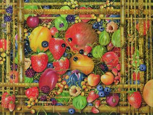 Fruit in Bamboo Box, 1999 (akryl på duk) av E.B. Watts