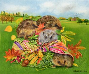 Hedgehogs Inside Scarf, 2000 (akryl på duk) av E.B. Watts