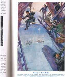 Building the Forth Bridge, illustration från "Wonders of Land and Sea", publicerad av Cassell, London, 1914