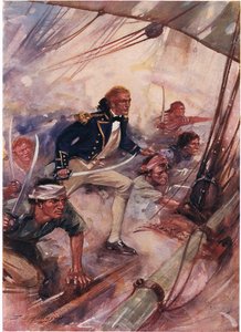 Nelson går ombord på San Josef vid slaget vid St Vincent, illustration från 