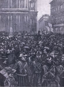 CIV:arna som marscherar nerför Ludgate Hill, på väg till Mansion House till Waterloo Station, illustration från Cassells History of England, 1900-talet