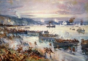 The Landing of the Australians at Gallipoli, april 1915 (färg litho)