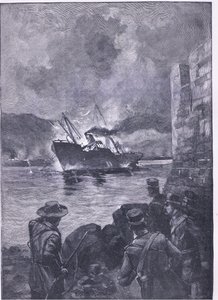 The Spanish American War: The sinking of the Merrimac, illustration från Cassells History of England, 1900-talet