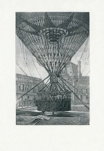 Panoramautsiktsplattform med en varmluftsballong, pub. ca 1880 (sv/v gravering) av E. A. Tilly