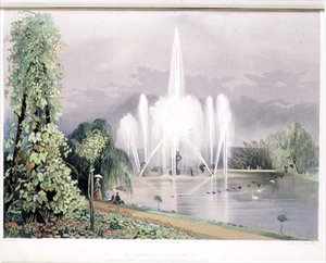 The River Horse Fountain, Enville, pub. av Thomas McLean (litho) av E. Adveno Brooke