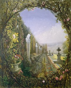 The Trellis Window, Trentham Hall Gardens, från "Gardens of England", publicerad 1857