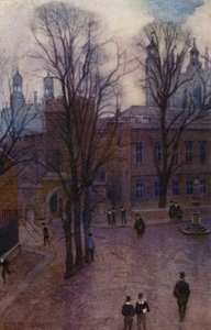 Eton: Upper School och Long Walk från Common Lane House (färg litho)