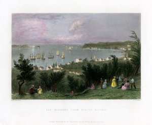 The Narrows sett från Staten Island, New York, USA, 1837.