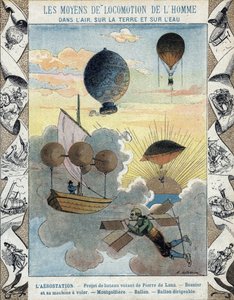 Aerostation - Flygbåtsprojekt av Pierre de Lana - Flygande flygplan från Besnier (1678) - Ballong - Ballong - Luftskeppsballong - illustration av E Letellier - Skydda historisk anteckningsbok, slutet av 1800-talet