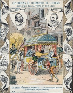 Mordet på Henri IV av Francois Ravaillac i rue de la Ferronerie den 14 maj 1610 - Från en skyddshylsa för skolböcker, sent 1800-tal - Henri IV:s död: Mordet på Henrik IV (1553 - 1610) den 14 maj 1610 av Francois Ravaillac (1