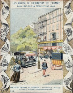 La Canebiere i Marseille - den elektriska spårvagnen - bilarna återvinner - illustration av E Letellier - Skydda historisk anteckningsbok, slutet av 1800-talet av E. Letellier