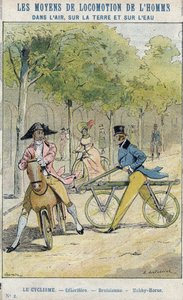 Velocipedes - Engelska celerifere - Draisienne, förfader till cykeln - Från en skyddande hylsa för skolböcker, sent 1800-tal - illustration av E Letellier - Celerifere - Draisienne - Hobby-Horse (Nobby Horse) - Skydda anteckningsbok historisk, fin 19t